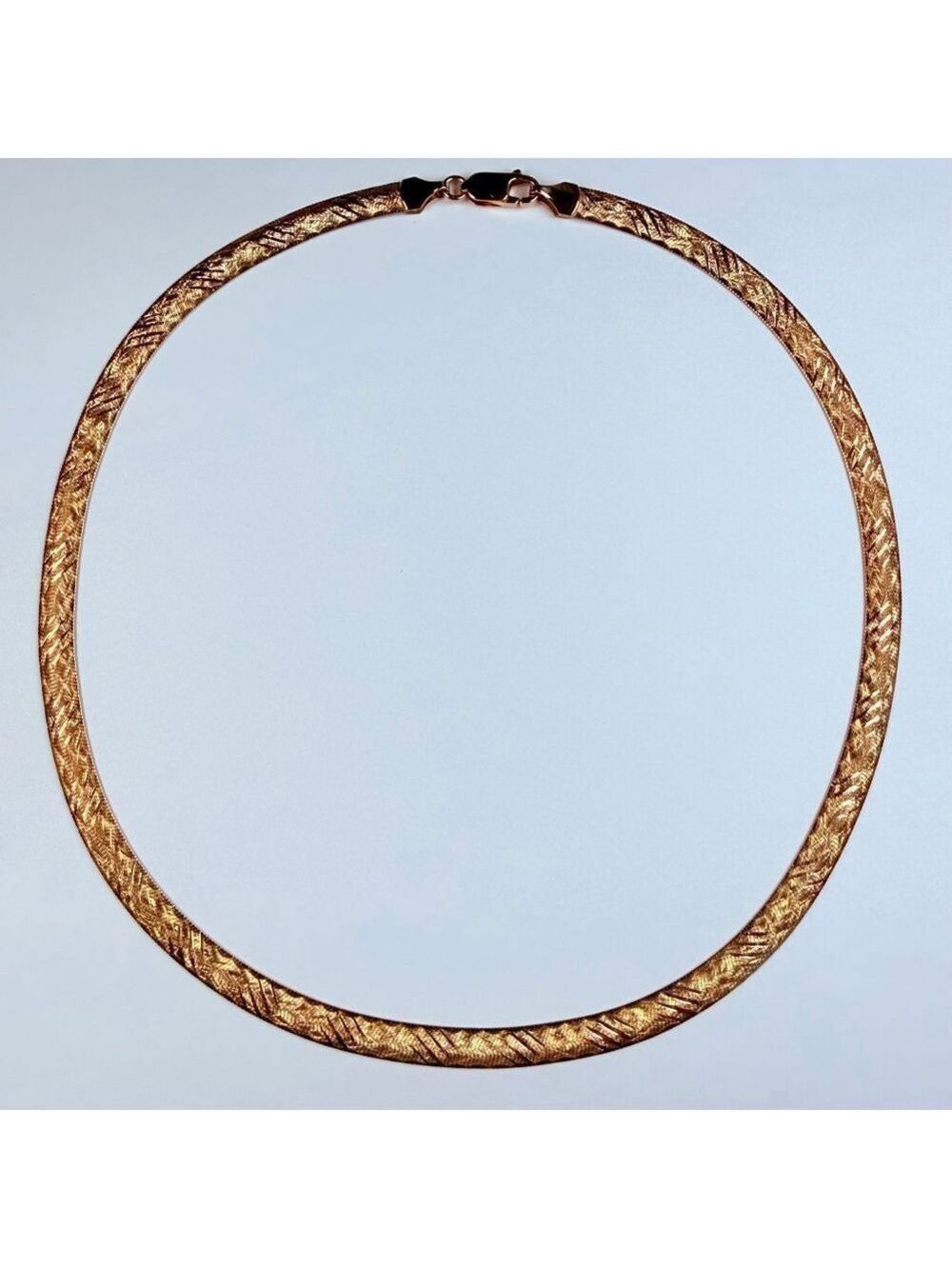 14K Solid Yellow Gold 5.5MM Diamond Etched Textured Herringbone VTG Necklace 17"